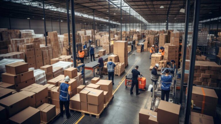 Warehouse workers optimizing package handling for increased efficiency
